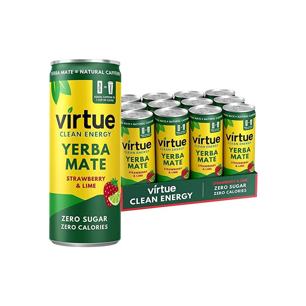 Virtue Drinks Yerba Mate (Clean Energy Drink) - Strawberry & Lime 250ml (Pack of 12)
