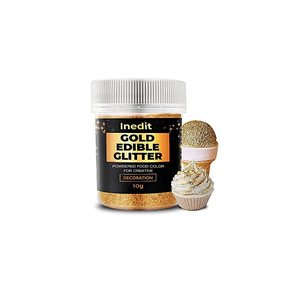 inedit Gold Edible Glitter 10g - Edible Glitter for Cake - Food - Drinks - Muffins - Icing - Cake Decorations - Edible Gold Dust - Leaf - Paint -