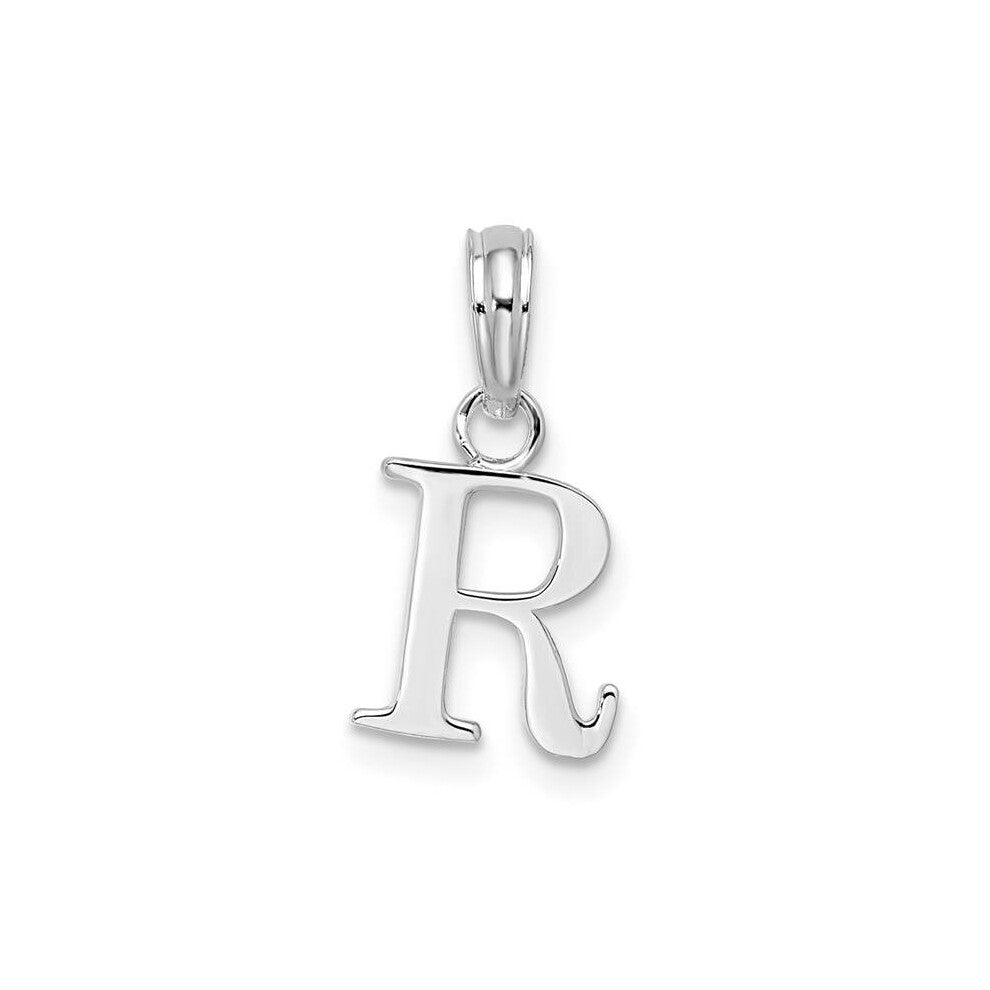 Sterling Silver Polished Block Initial -R- Pendant