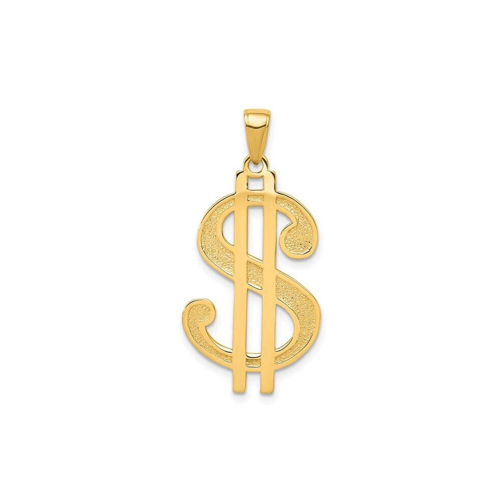 14K Yellow Gold Polished Textured Dollar Sign Pendant