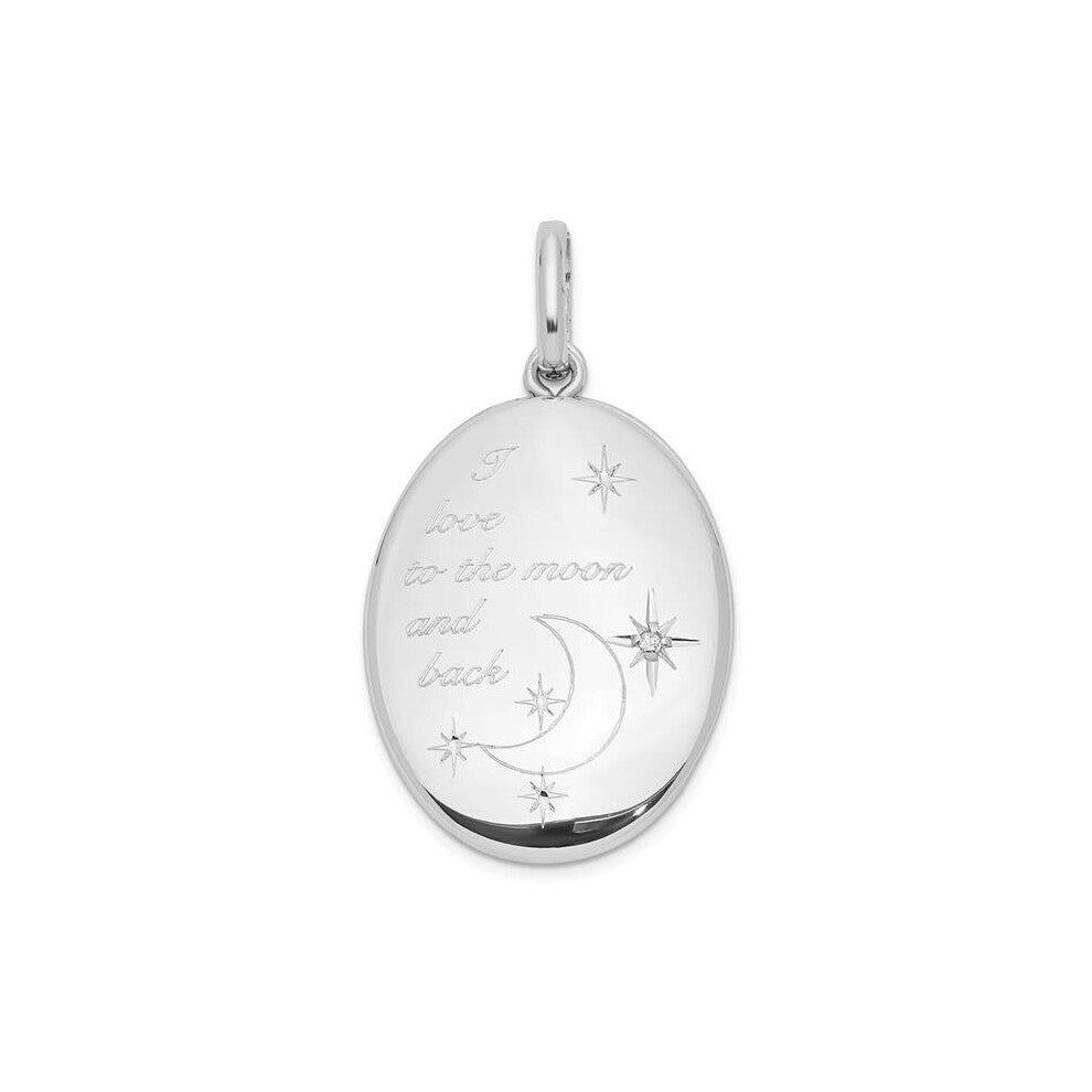 Sterling Silver Rhodium-Plated 26 mm Diamond I Love Moon Oval Swing Locket Pendant