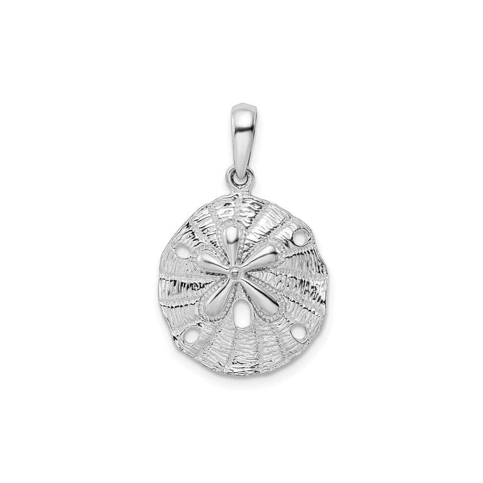 Sterling Silver Polished Textured Beveled Sand Dollar Pendant