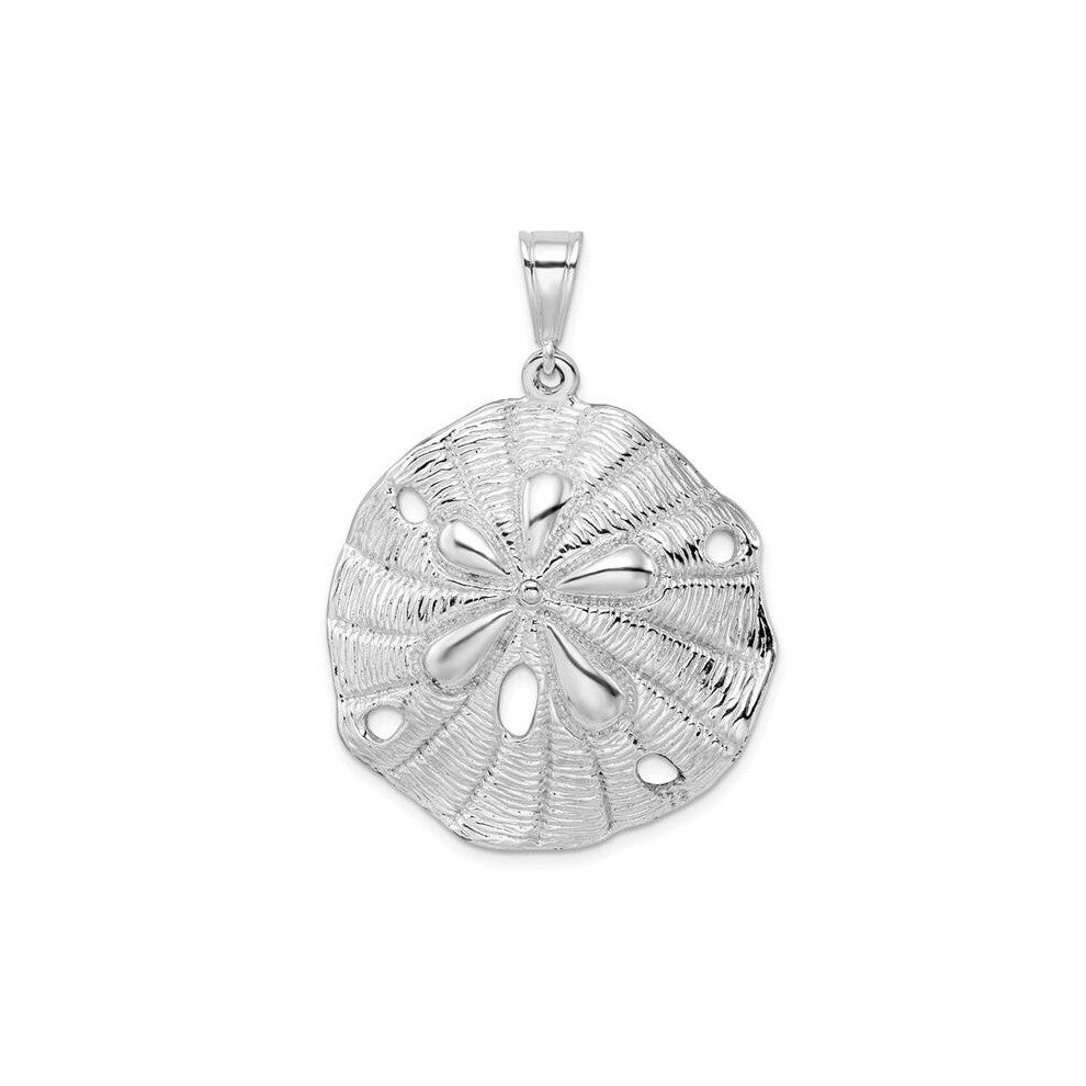 Sterling Silver Polished Textured Beveled Sand Dollar Pendant