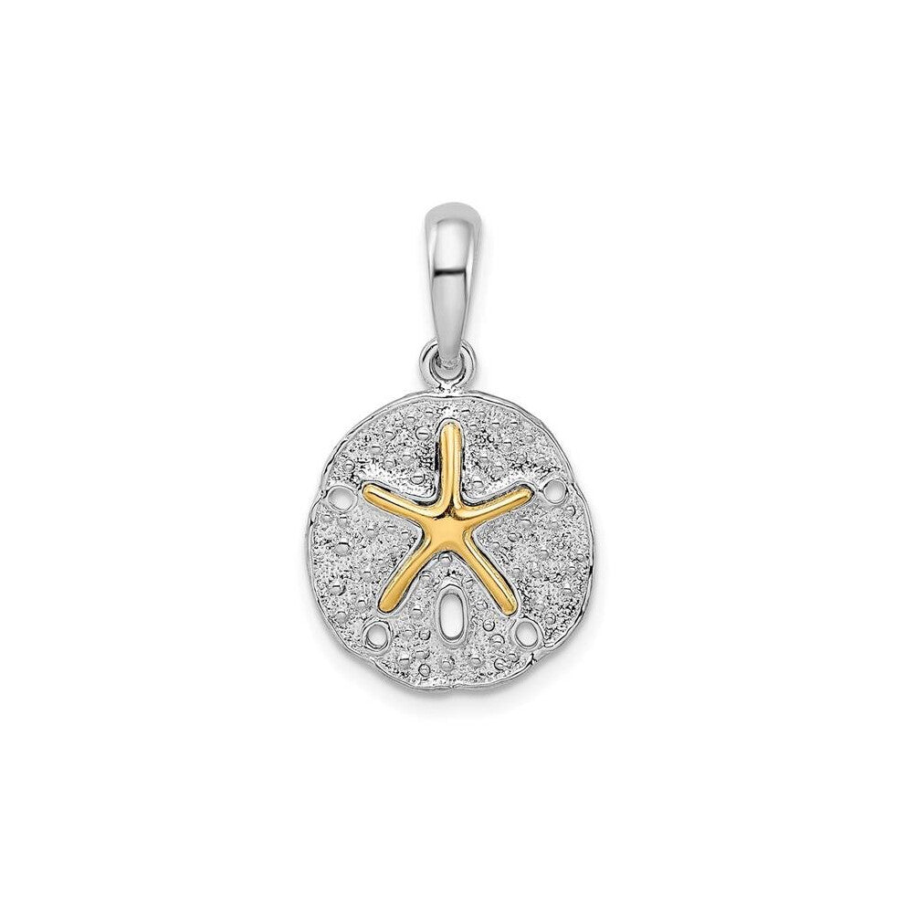 14K Sterling Silver TWo-Tone Textured Sand Dollar with Starfish Pendant