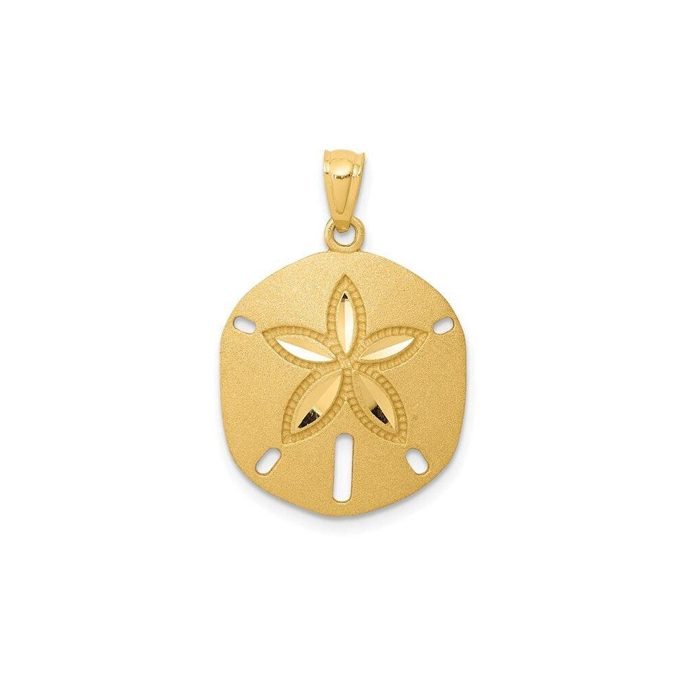 14K Yellow Gold Satin Diamond-Cut Sand Dollar Pendant