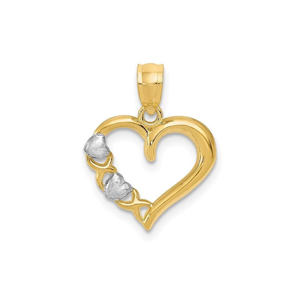 14K Yellow & Rhodium with White Polished Heart & X-Pendant