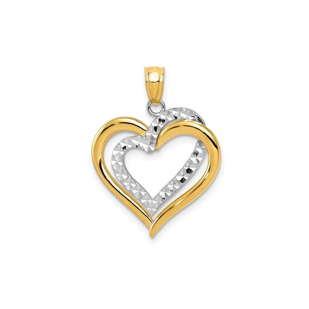 14K Two-Tone Polished Diamond-Cut Intertwined Hearts Pendant