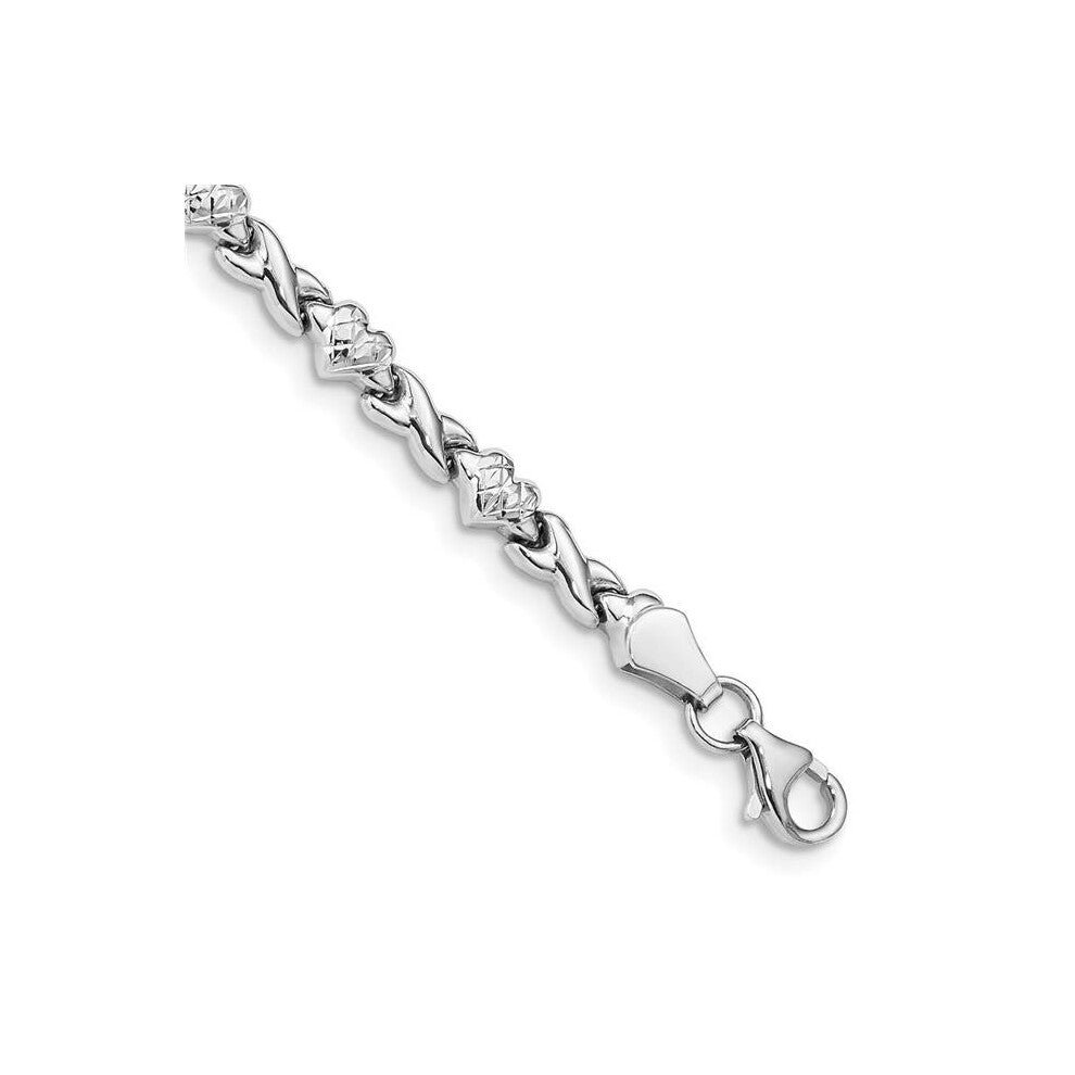 14K White Gold Polished Heart & 7 in. X-Bracelet