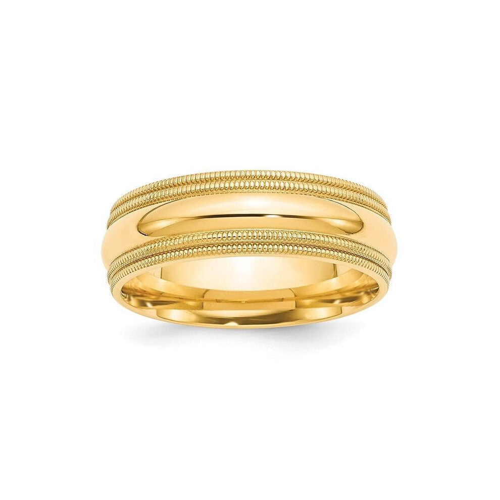 14K Yellow Gold 7 mm Double Milgrain Comfort Fit Band, Size 10
