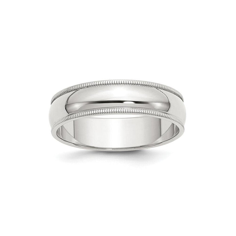 6 mm Sterling Silver Half Round Milgrain Band, Size 9