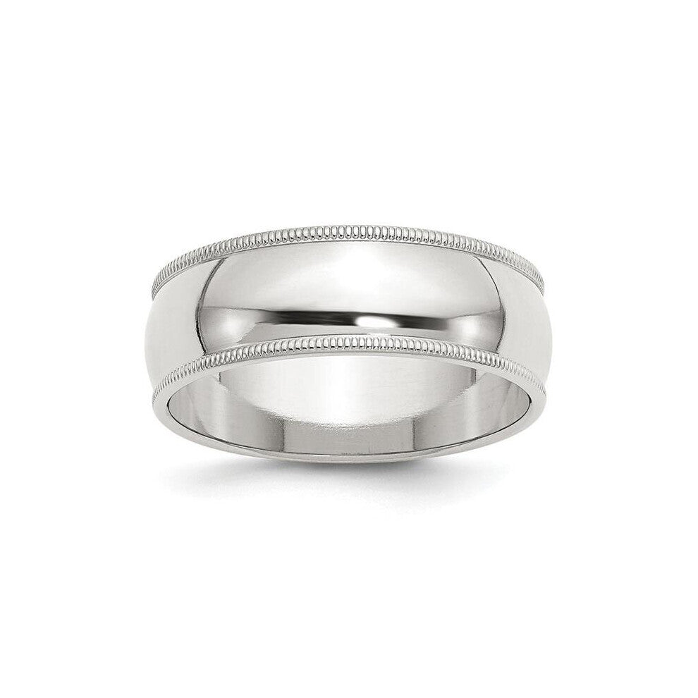 7 mm Sterling Silver Half Round Milgrain Band, Polished - Size 9.5