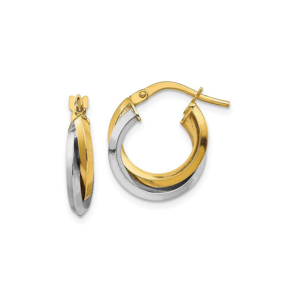 14K Two-Tone Polished Double Hoops