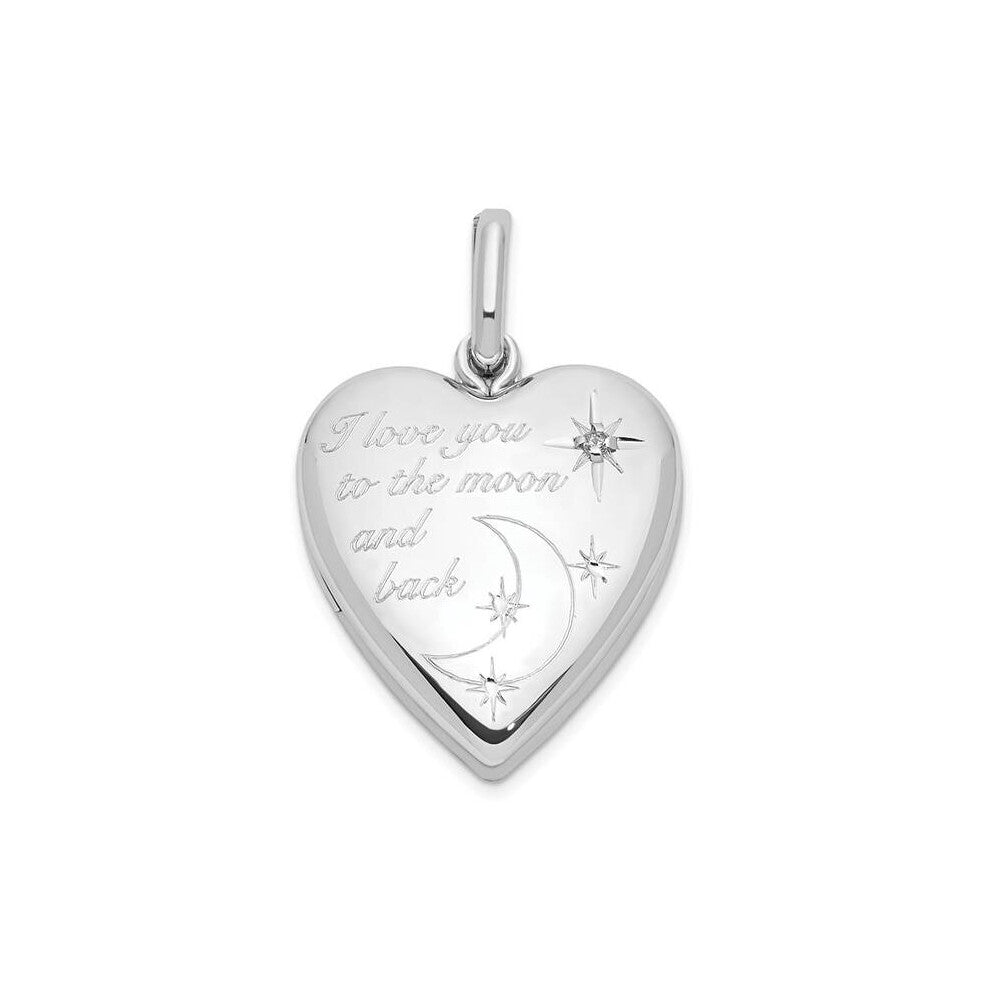 Sterling Silver Rhodium-Plated 20 mm Diamond Love TO Moon Swing Locket Pendant