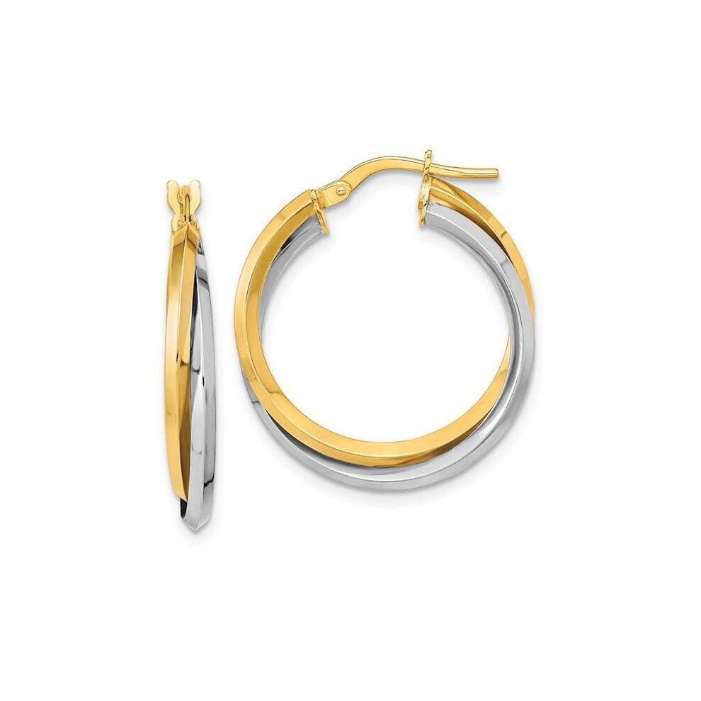 14K Two Tone Polished Double Hoops Earrings