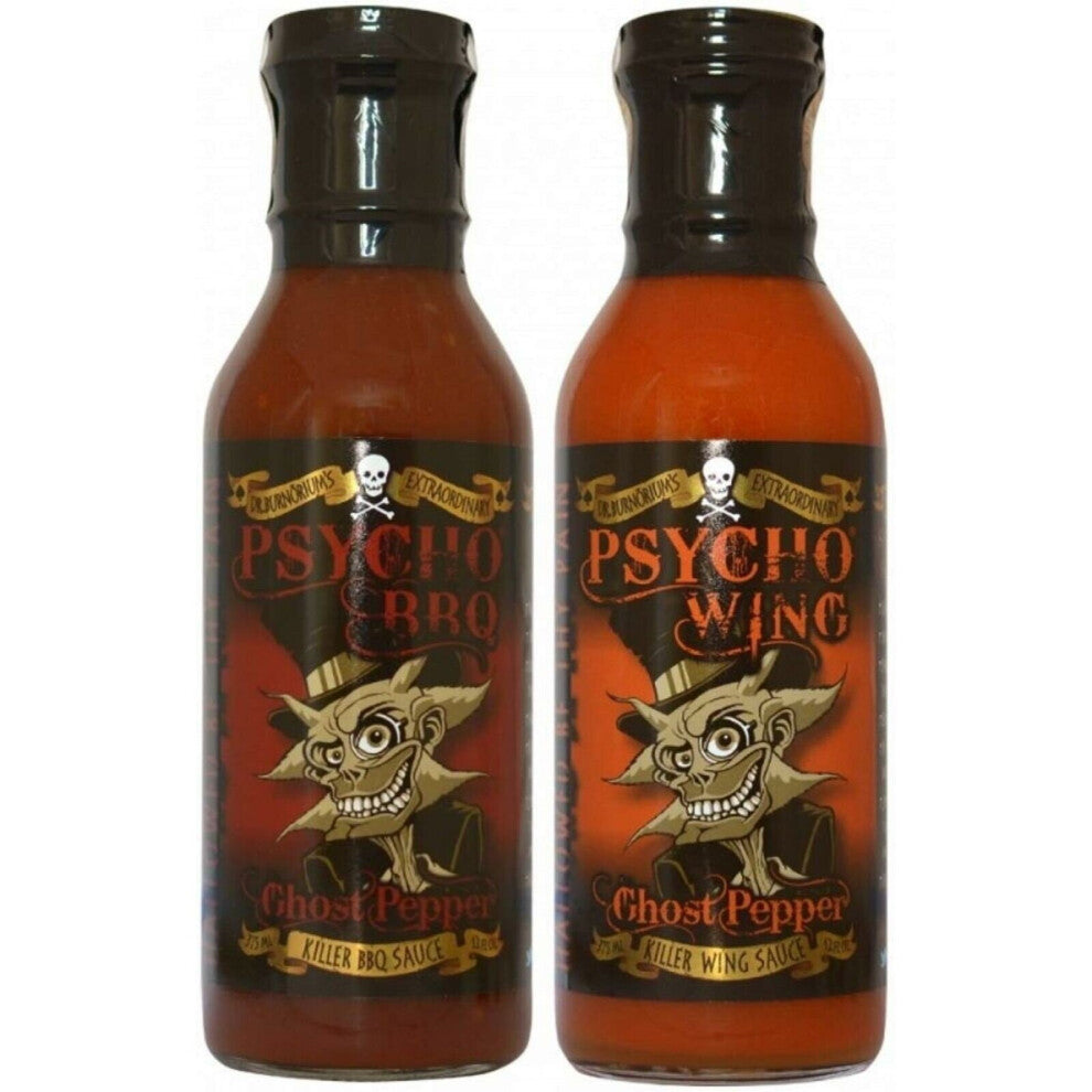 Psycho Juice BBQ & Hot Ghost Pepper Sauce Combo Spicy Marinade Gift