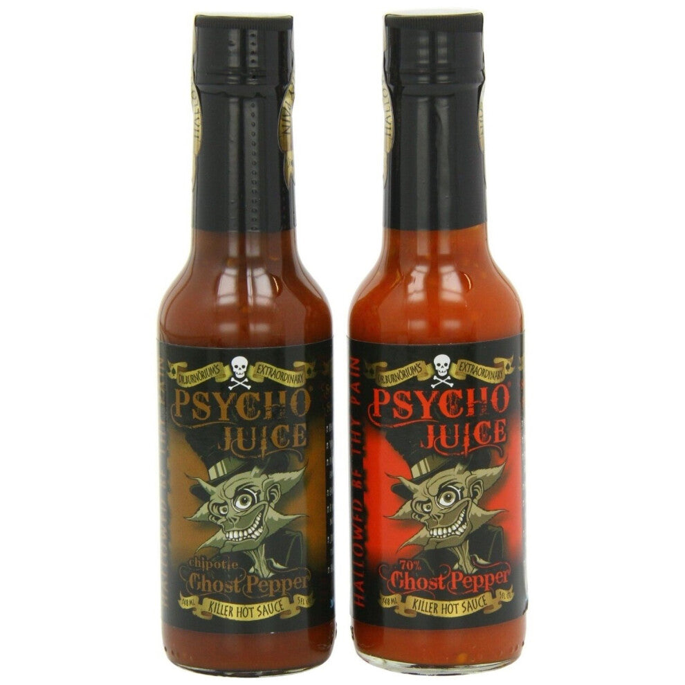 Psycho Juice Hot Chilli Sauce - Chipotle & Ghost Pepper 2 Bottle Set