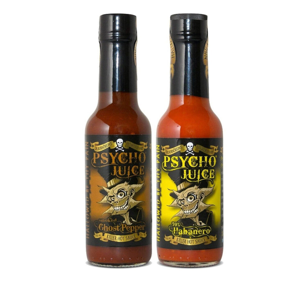Psycho Juice Hot Sauce -Habanero & Chipotle Ghost Pepper 2 Bottle Set