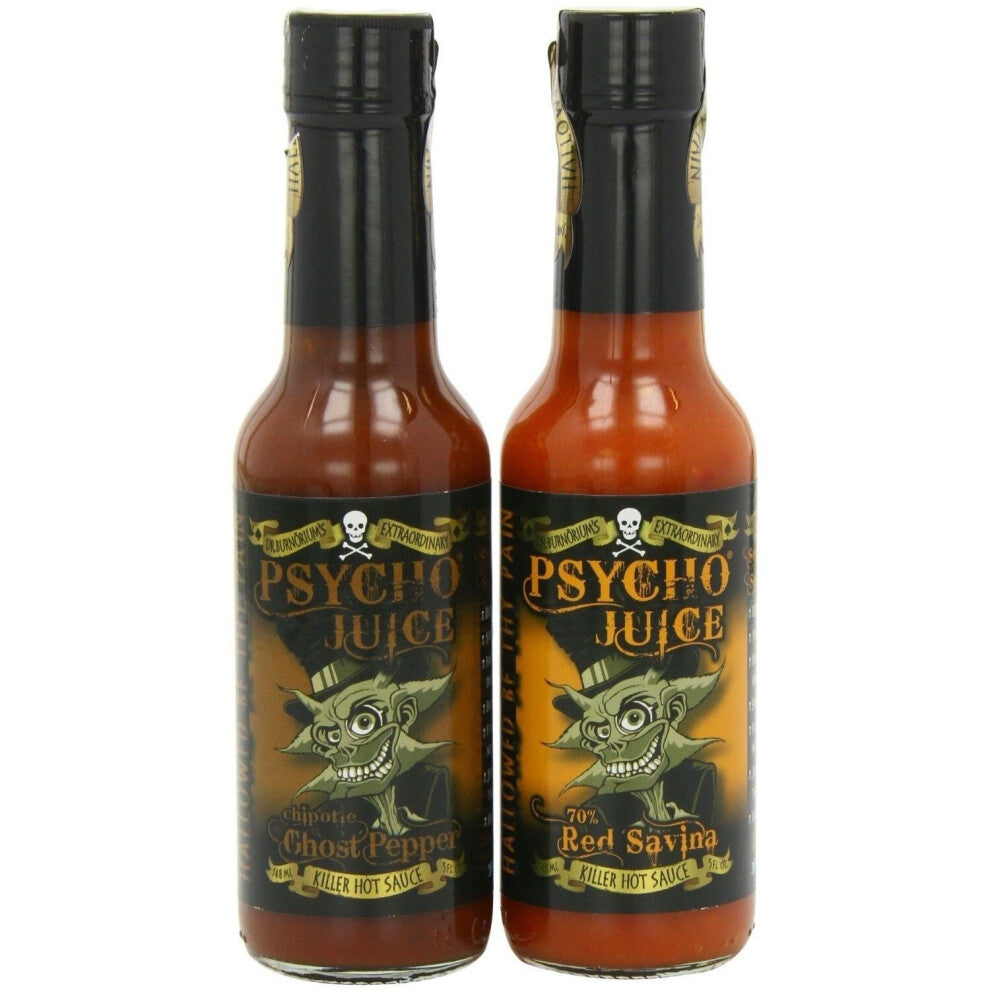 Psycho Juice Hot Sauce Red Savina & Chipotle Ghost Pepper 2 Bottle