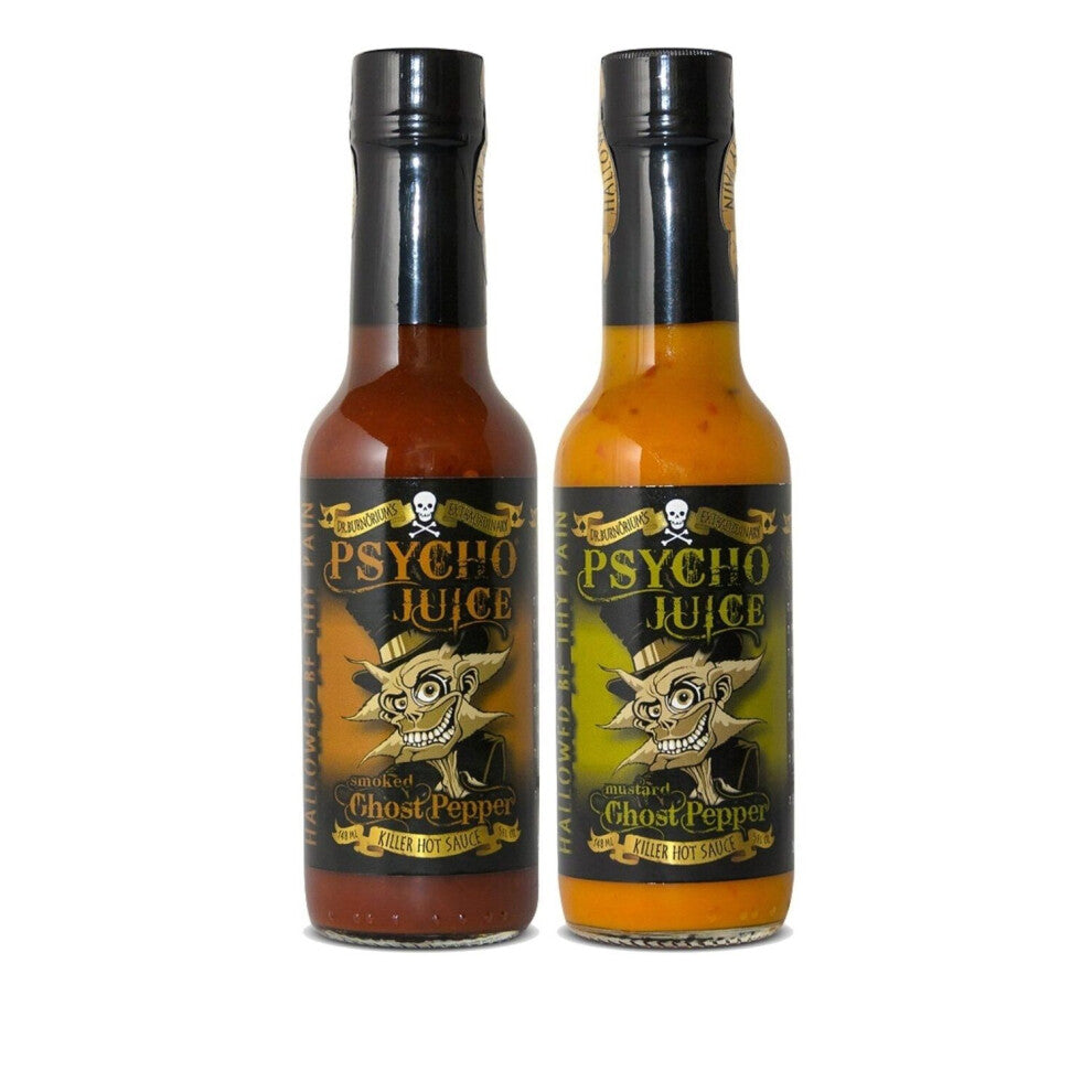 Psycho Juice Hot Sauce Mustard & Chipotle Ghost Pepper 2 Bottle Set