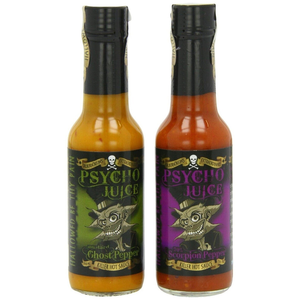 Psycho Juice Hot Sauce Mustard & 70% Scorpion Pepper 2 Bottle Set