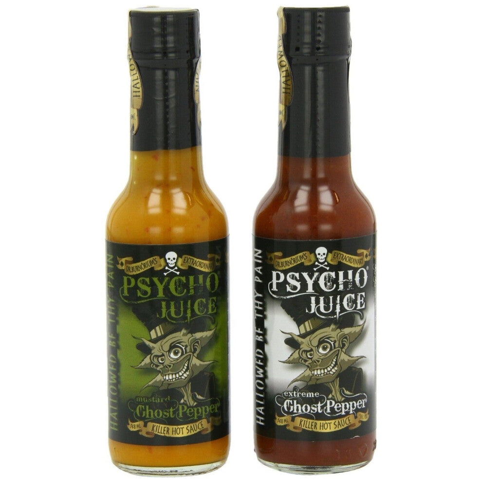 Psycho Juice Hot Sauce Mustard & Extreme Ghost Pepper 2 Bottle Set
