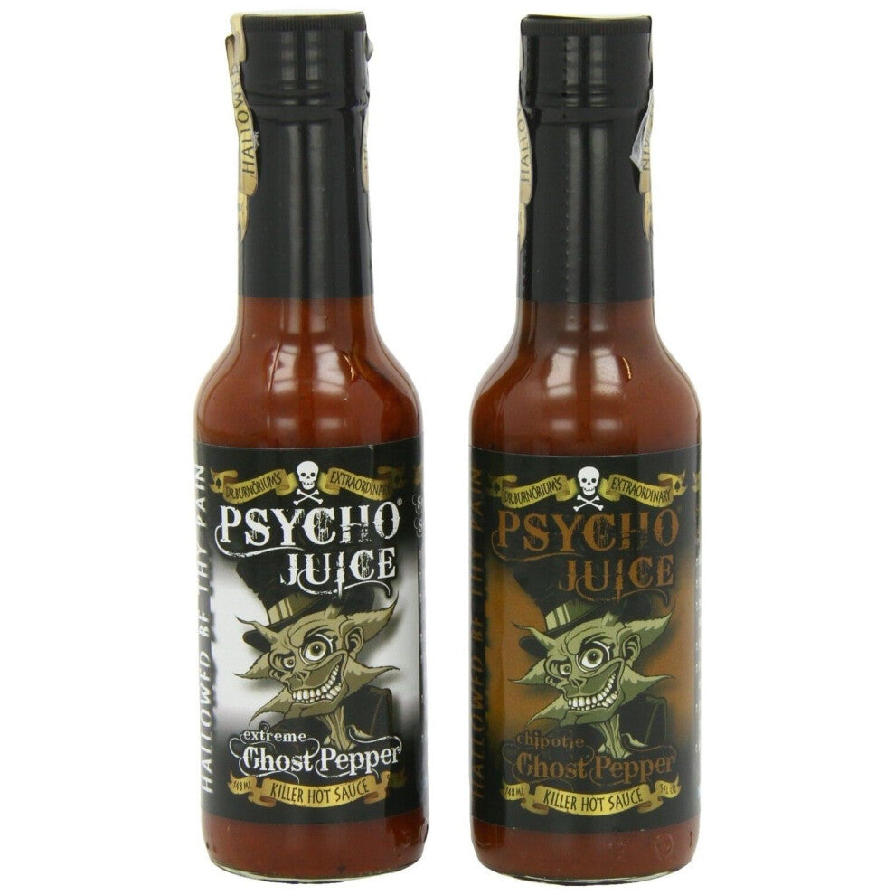 Psycho Juice Hot Sauce Extreme Ghost Pepper & Chipotle 2 Bottle Set