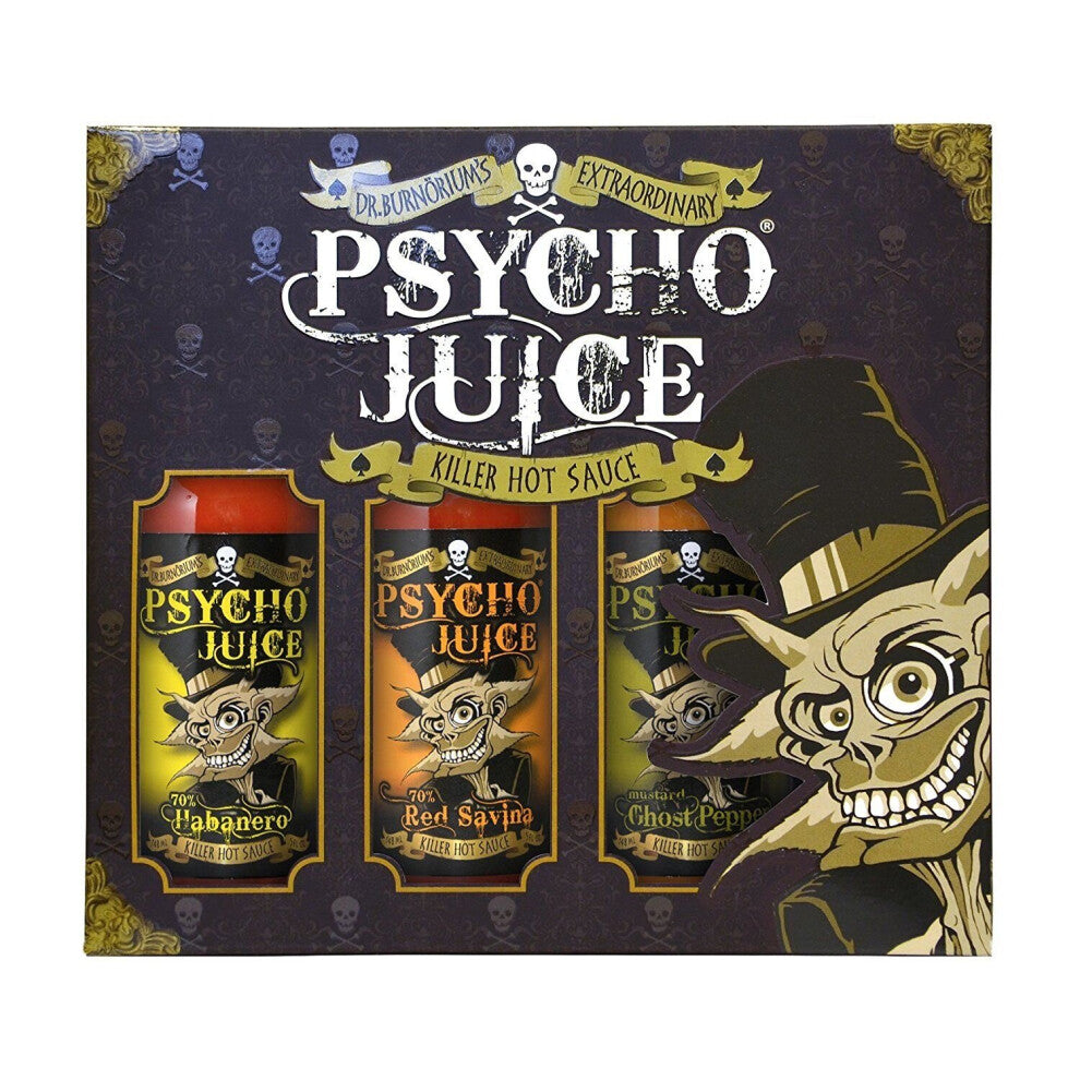Psycho Juice Hot Sauce Trio Habanero, Red Savina & Mustard Ghost Set