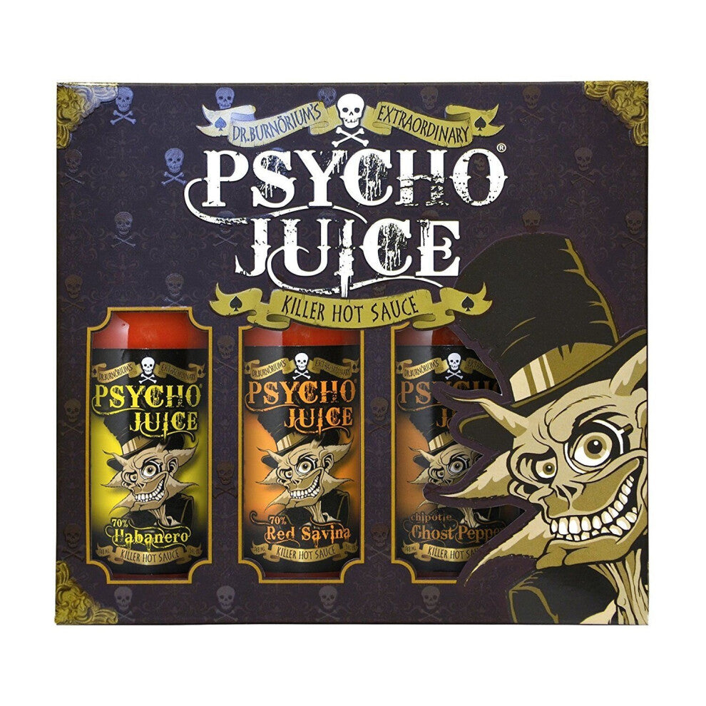Psycho Juice Hot Sauce Trio Habanero, Red Savina & Chipotle Gift Set