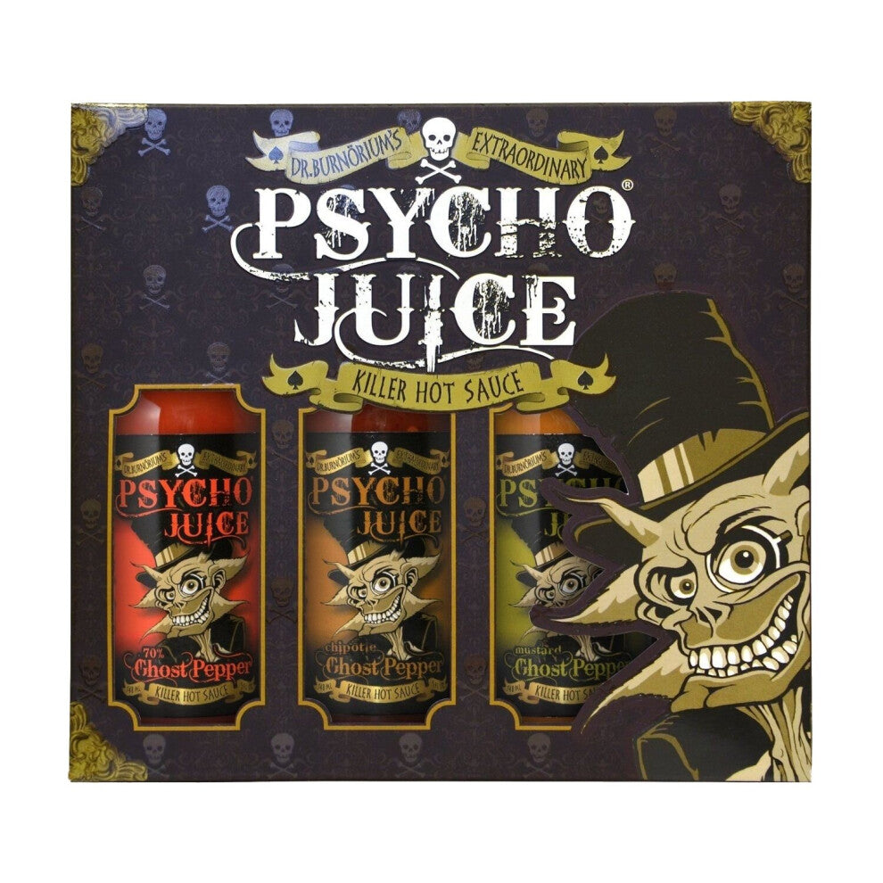 Psycho Juice Hot Sauce Trio Chipotle, Mustard & Ghost Pepper Gift Set
