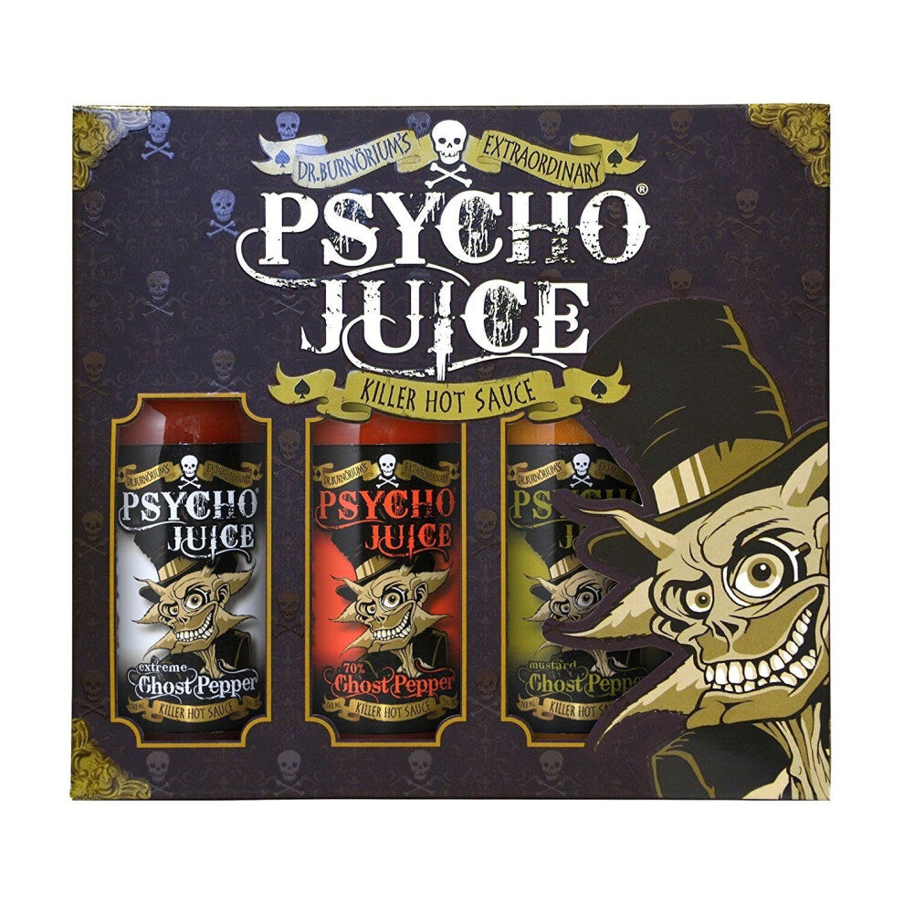 Psycho Juice Hot Sauce Trio Extreme, Mustard & Ghost Pepper Gift Set