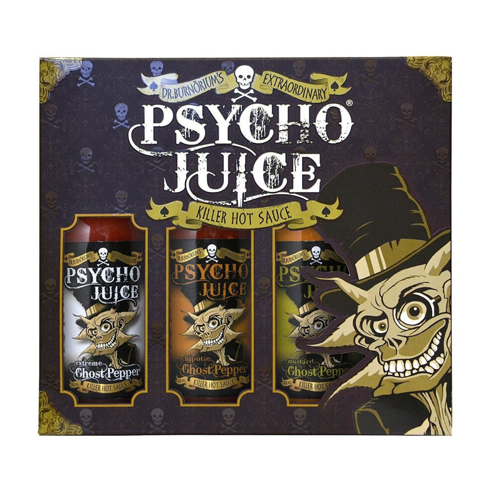 Psycho Juice Hot Sauce Trio Extreme, Mustard & Chipotle Gift Set