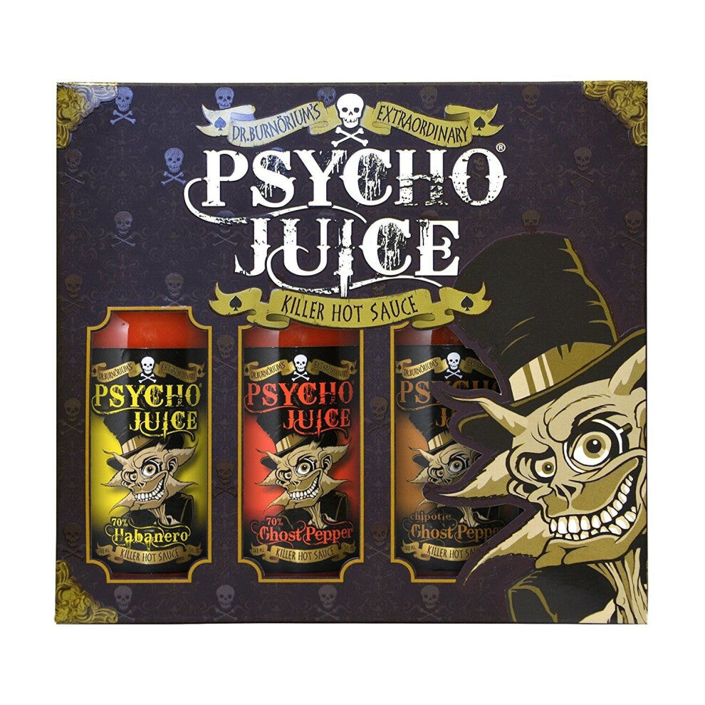 Psycho Juice Hot Sauce Trio Habanero, Chipotle & Ghost Pepper Set