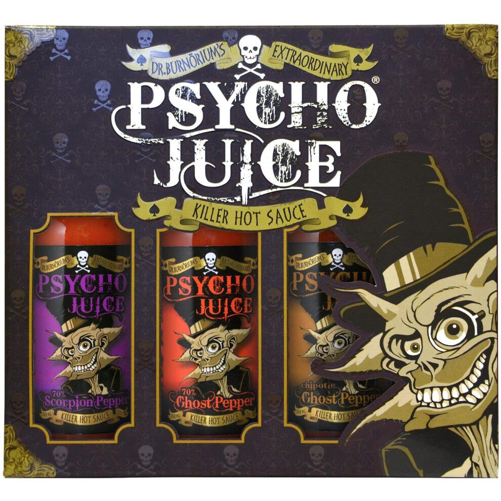 Psycho Juice Hot Sauce Trio Scorpion, Ghost Pepper & Chipotle Set
