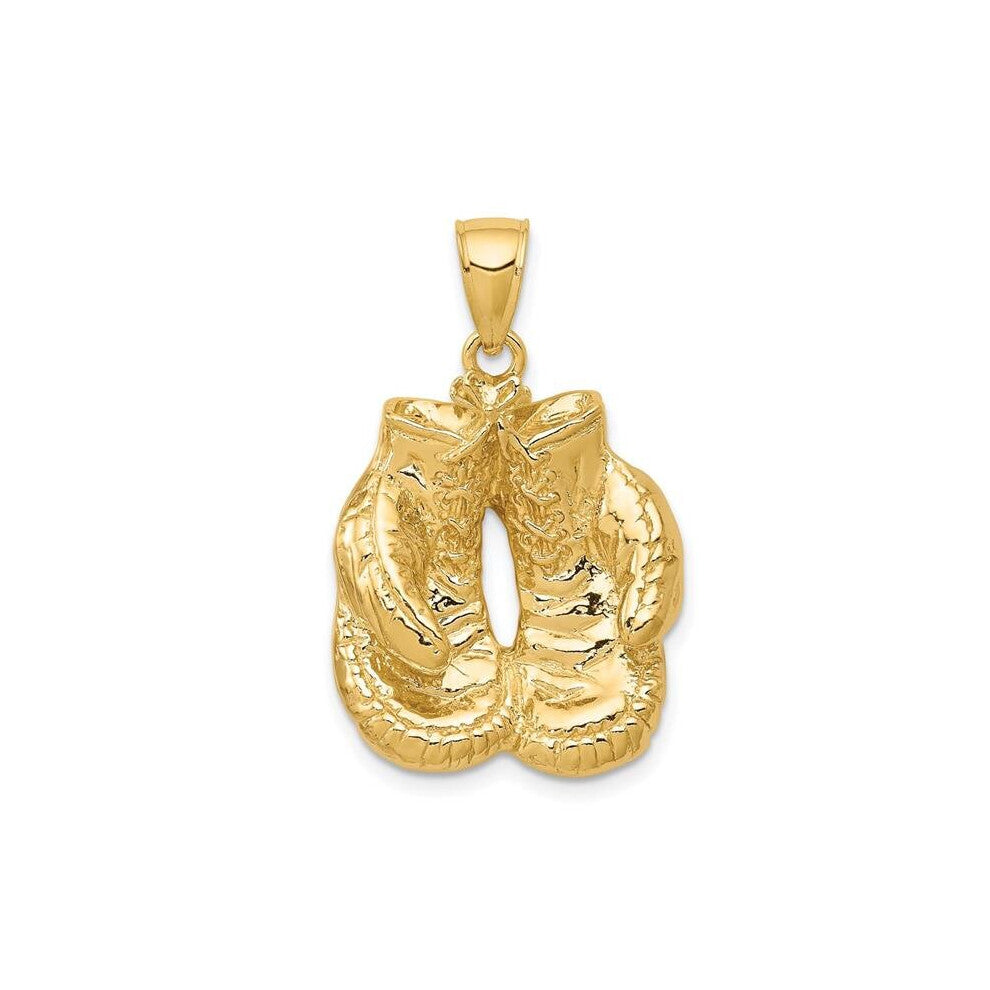14K Yellow Gold Solid Polished Open-Backed Boxing Gloves Pendant