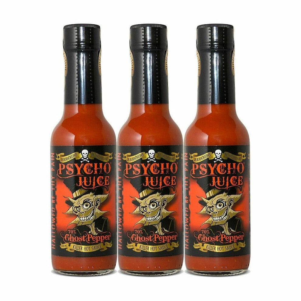 Psycho Juice Ghost Pepper Extremely Hot Chilli Sauces Trio Gift Pack