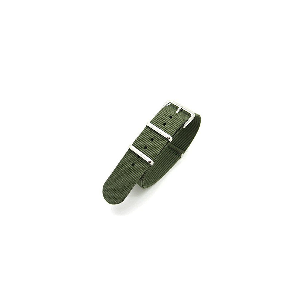 Olive Green Infantry Military MoD NATO Nylon Fabric G10 4 Rings Watch Strap Band Chrome Buckle (22mm Fitting)