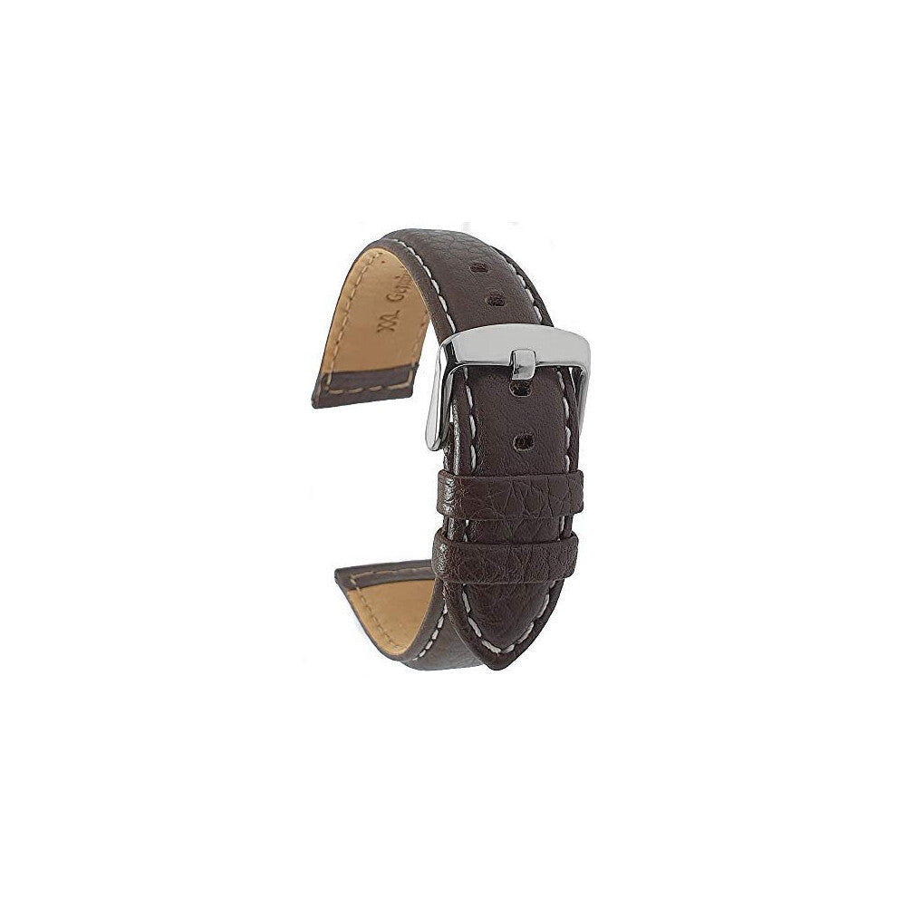 XL Extra Long Buffalo Grain Italian Padded Leather Watch Strap Brown 22mm