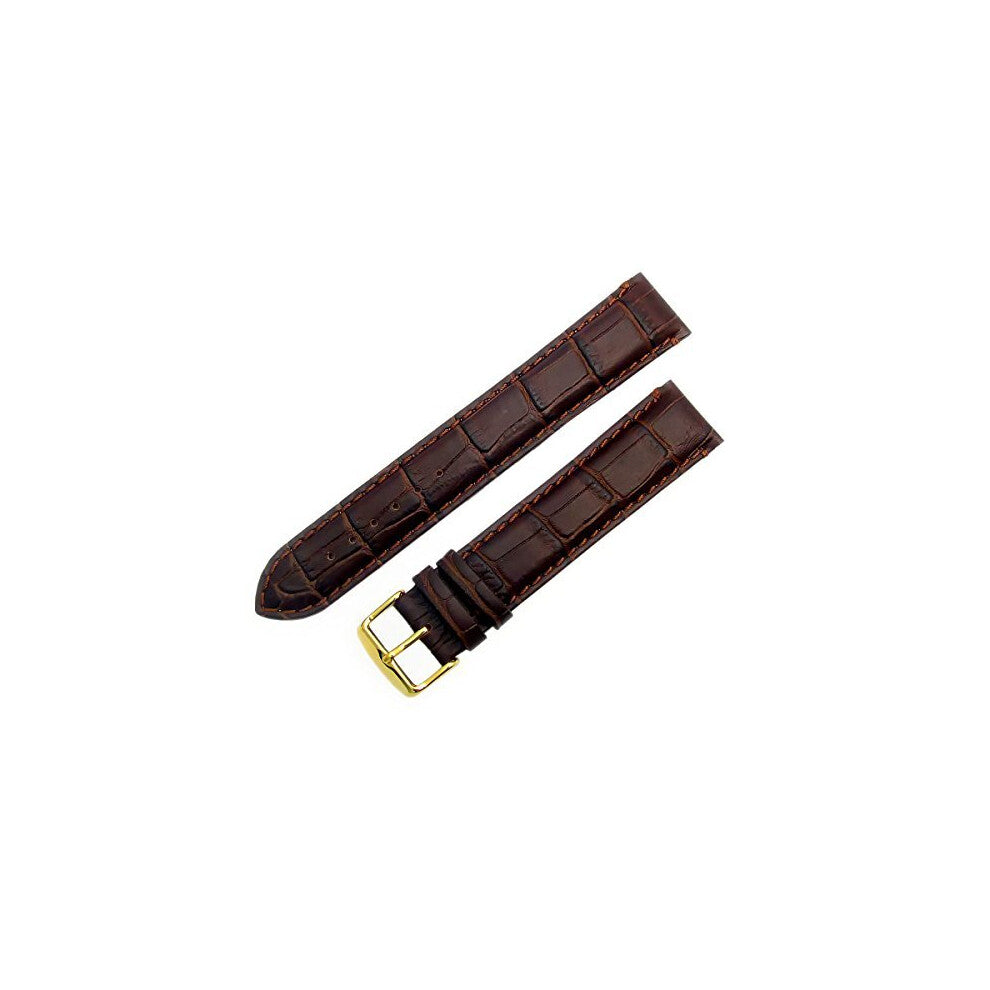 Super-Long XXL Padded Croc Grain Genuine Leather Watch Strap Band 22mm Brown Gilt (Gold Colour) Buckle