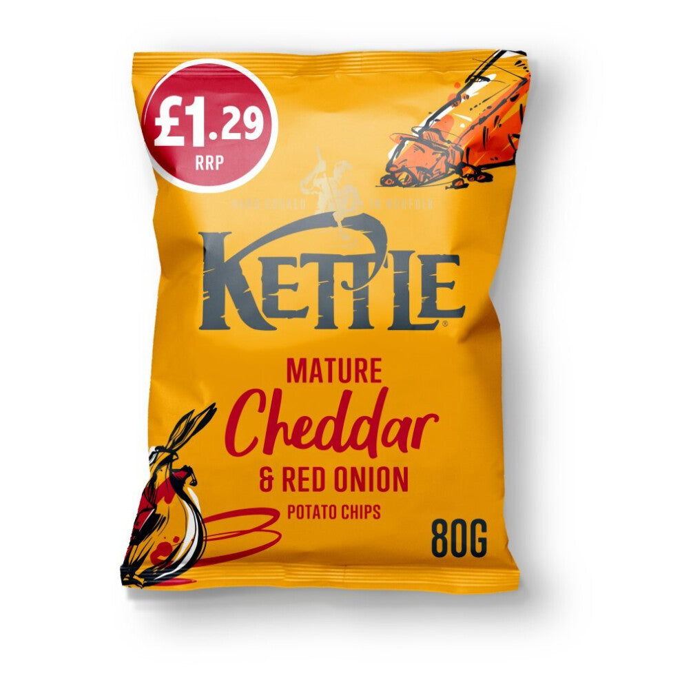 KETTLE Chips Mature Cheddar & Red Onion Crisps 80g  (Pack of 12)