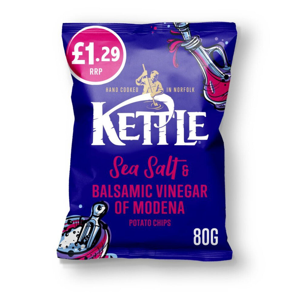 KETTLE Chips Sea Salt & Balsamic Vinegarof Modena Crisp 80g Pack of 12