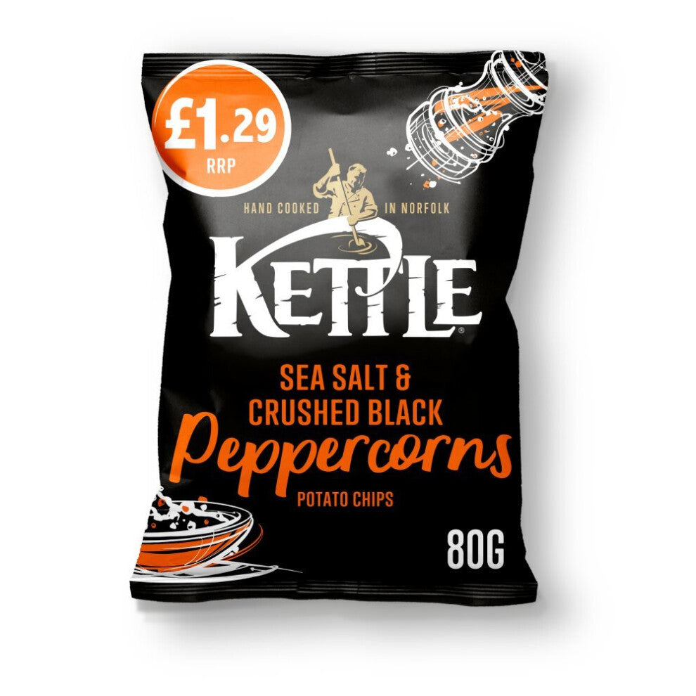 KETTLE Chips Sea Salt&Crushed Black Peppercorns Crisps 80g(Pack of 12)