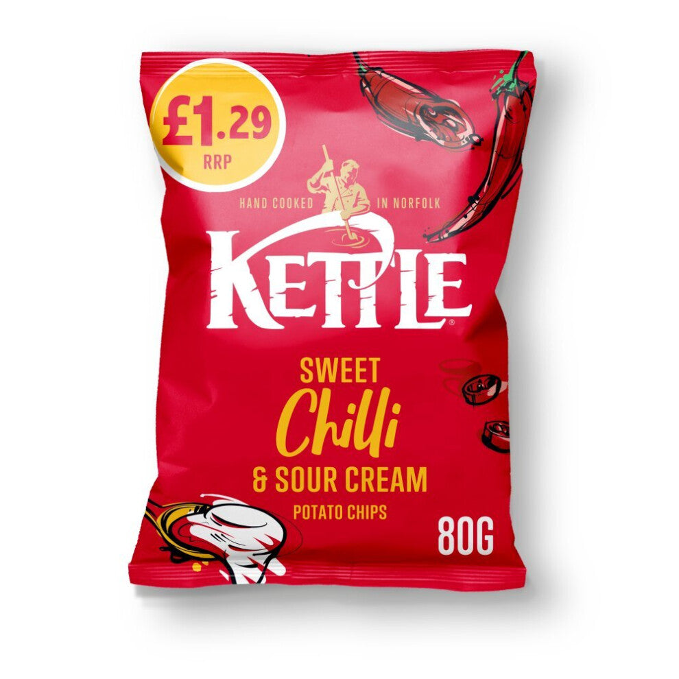 KETTLE Chips Sweet Chilli & Sour Cream Crisps 80g (Pack of 12)