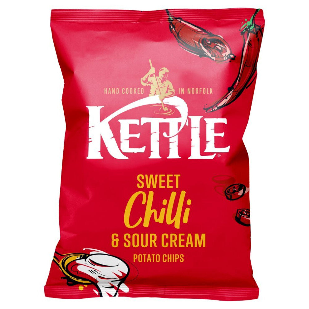 KETTLE Chips Sweet Chilli & Sour Cream Sharing Crisps130g (Pack of 12)