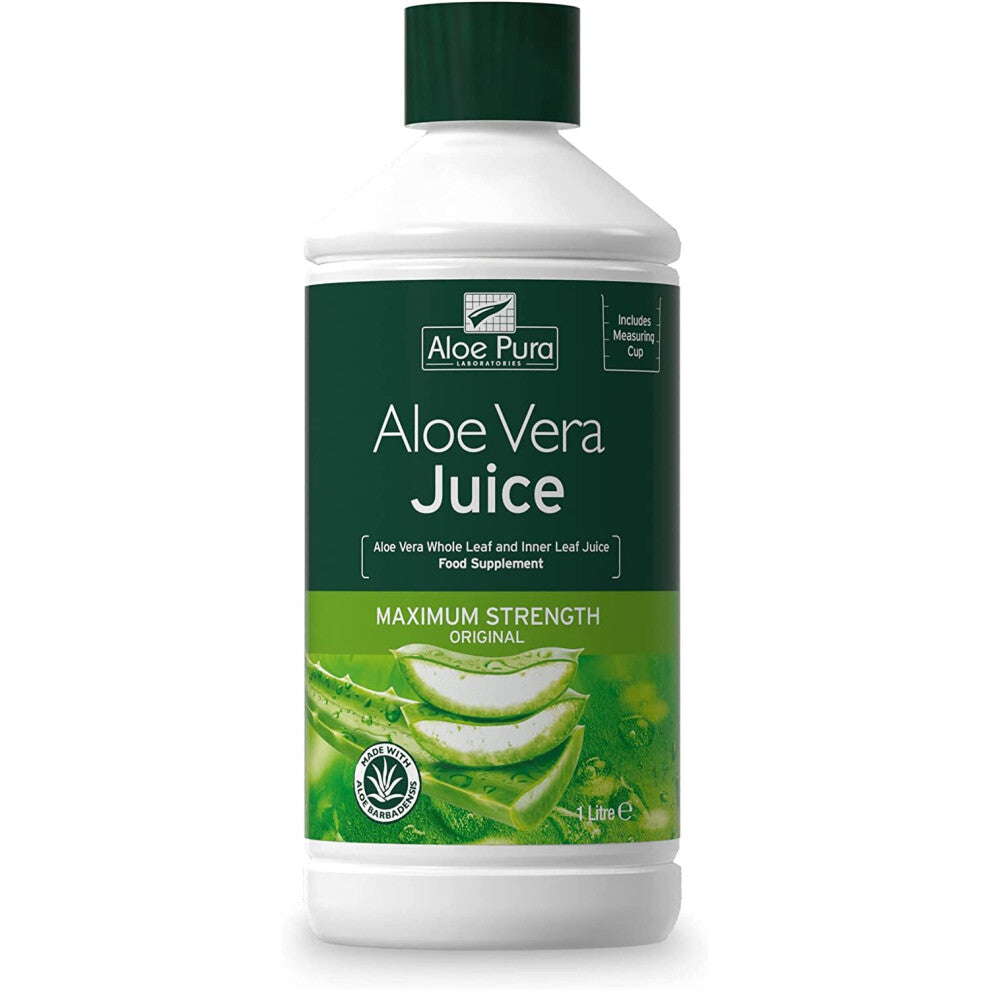 Aloe Vera Maximum Strength Juice , Natural , Vegan , Cruelty Free , Food Supplement, 1ltr, Aloe Pura