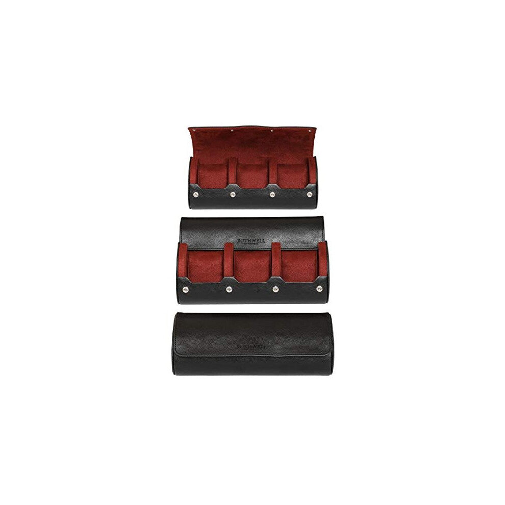 ROTHWELL Watch Roll Travel Case for 3 Watches | Tough Portable Protection, Fits All Wrist Watches & Smart Watches Up to 50mm (Black - Red)
