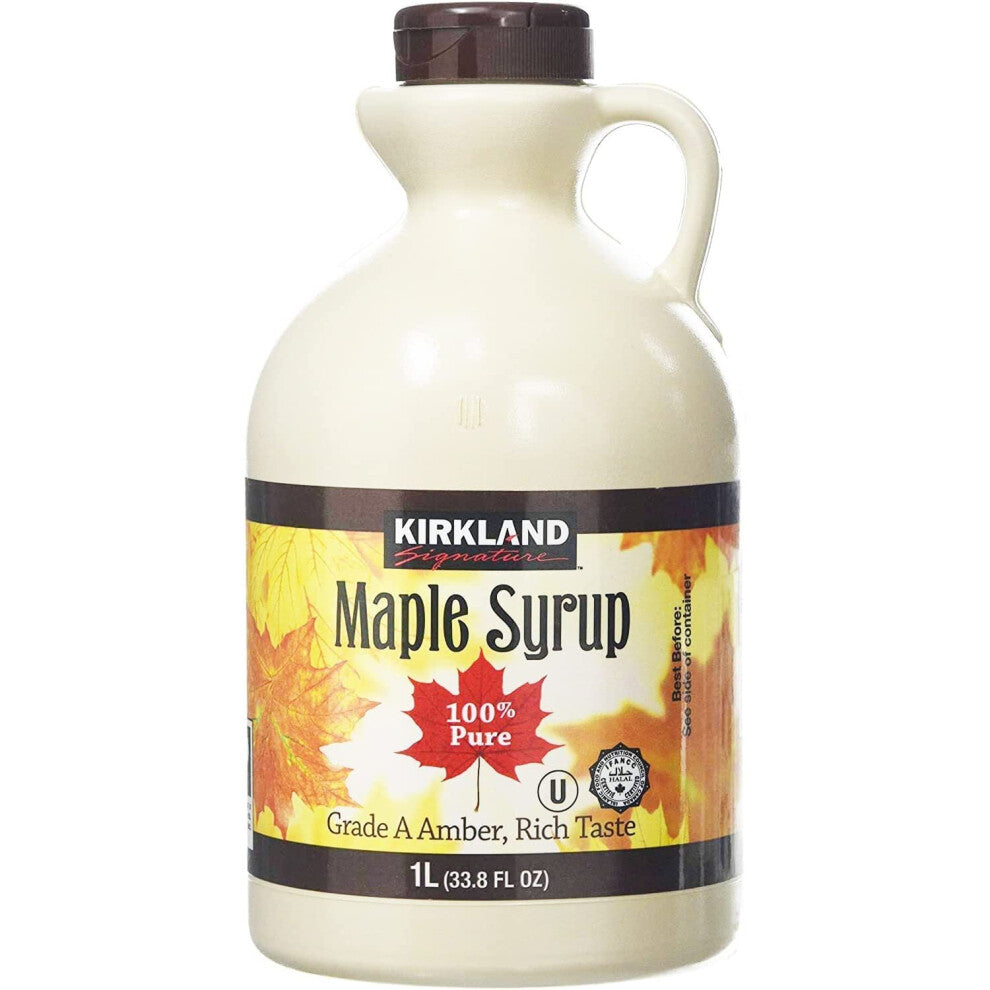 Kirkland Signature Canadian Maple Syrup – 2  1L, 100% Pure Grade A Dark Amber, Naturally Rich in Vitamins and Minerals