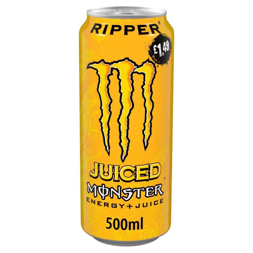 Monster Ripper Energy Drink 500ml - 12 Pack | L-Carnitine, Taurine, Ginseng, B-Vitamins | GMO-Free, Gluten-Free, Allergen-Free