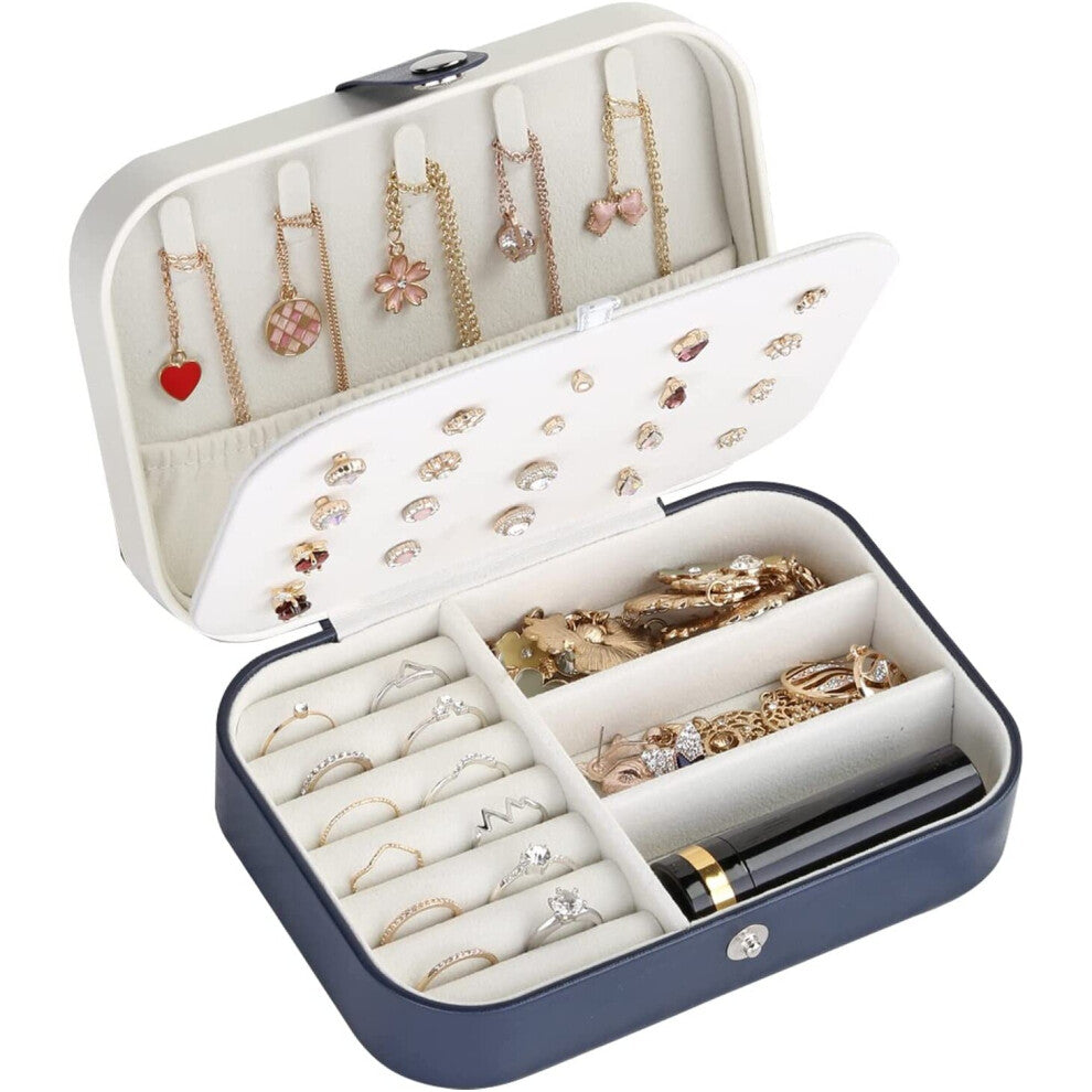 Travel Jewelry Case,Double Layer Jewelry Travel Box,Travel Jewelry Case Gift for Women,Girls with 6pcs Bracelets GiftNecklace, Earring, Rings,