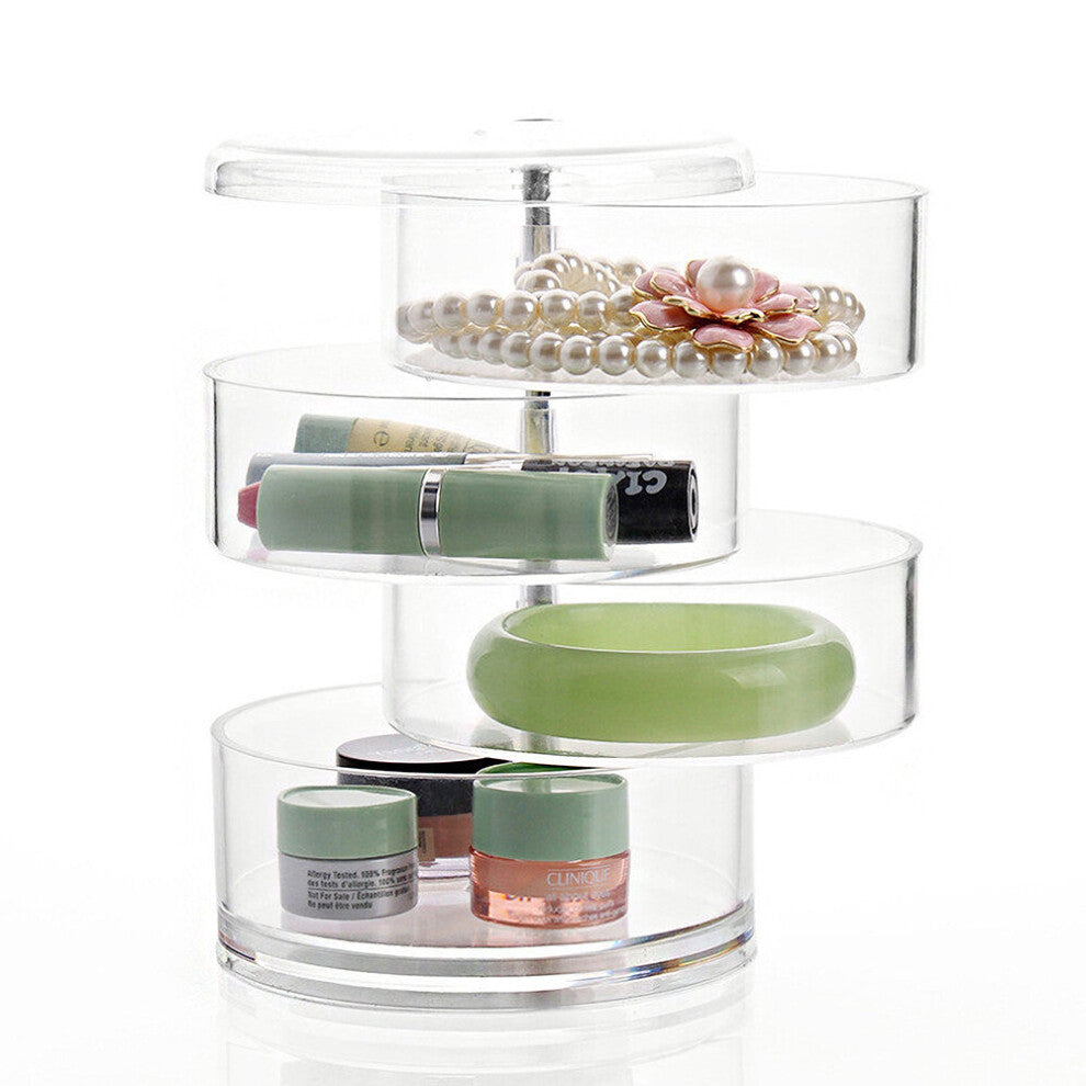 4 Layers Cosmetic Storage Box Transparent Desktop Makeup Organizer 360 Rotating Dustproof Cosmetic Box with Cover Jewelry Display Stand Box