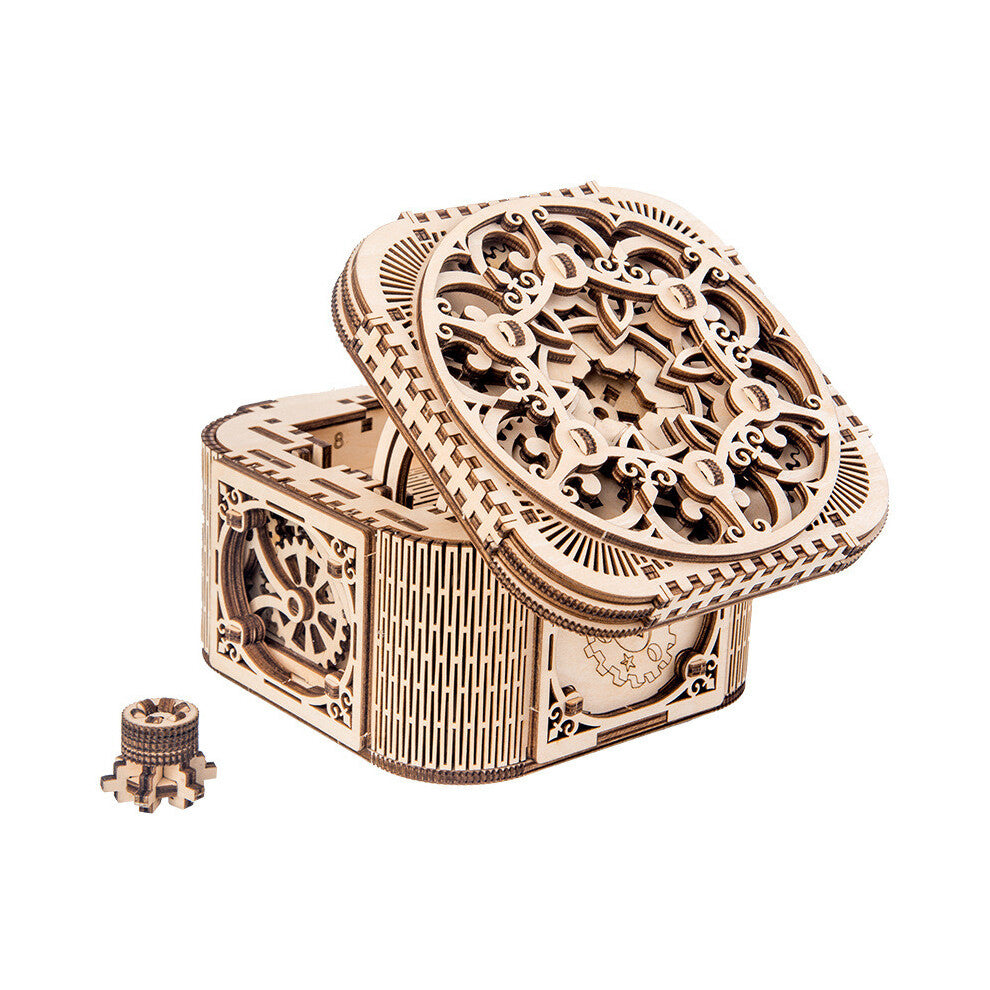 Wooden Jewelry Box Desktop Organizer Wood Carving Storage Box Assembled Creative Toy Gift Puzzle Wooden Mechanical Model DIY Tools